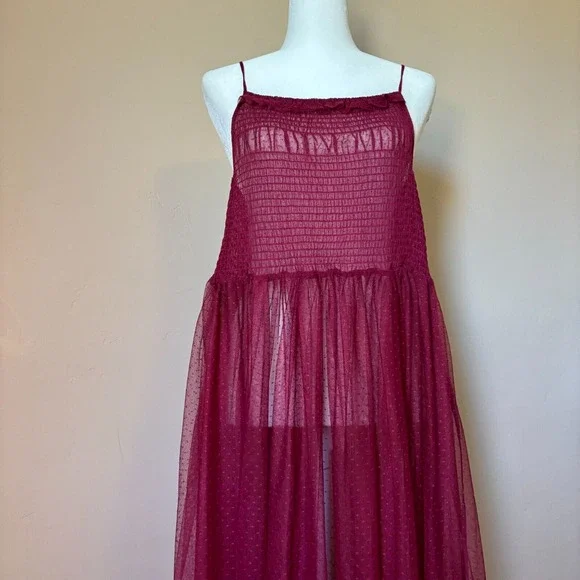 Free People Intimately Women's L Can't Stop Won't Stop Mesh Slip Dress Burgundy - Picture 2 of 12